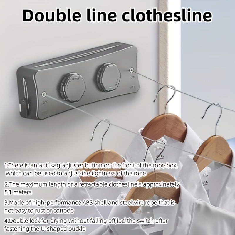 Get ready for the ultimate convenience with the Durable Telescopic Clothesline! This stainless steel clothesline extends up to 5.1 meters and features a dual-line design, perfect for indoor and outdoor use. Say goodbye to bulky drying racks and hello to