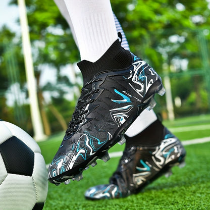 Breathable Men's Soccer Cleats with PU Upper, Rubber Sole, Lace-Up design, solid color, and preppy style for all seasons.