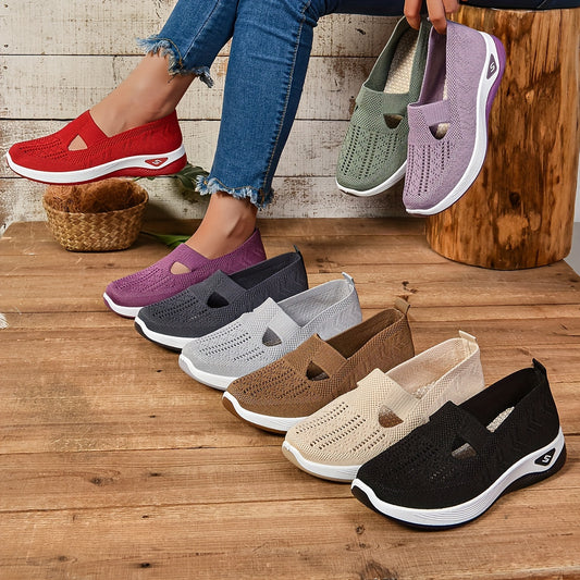 Women's slip-on sneakers in various colors with breathable fabric, EVA sole, and low-top design for all-season comfort.