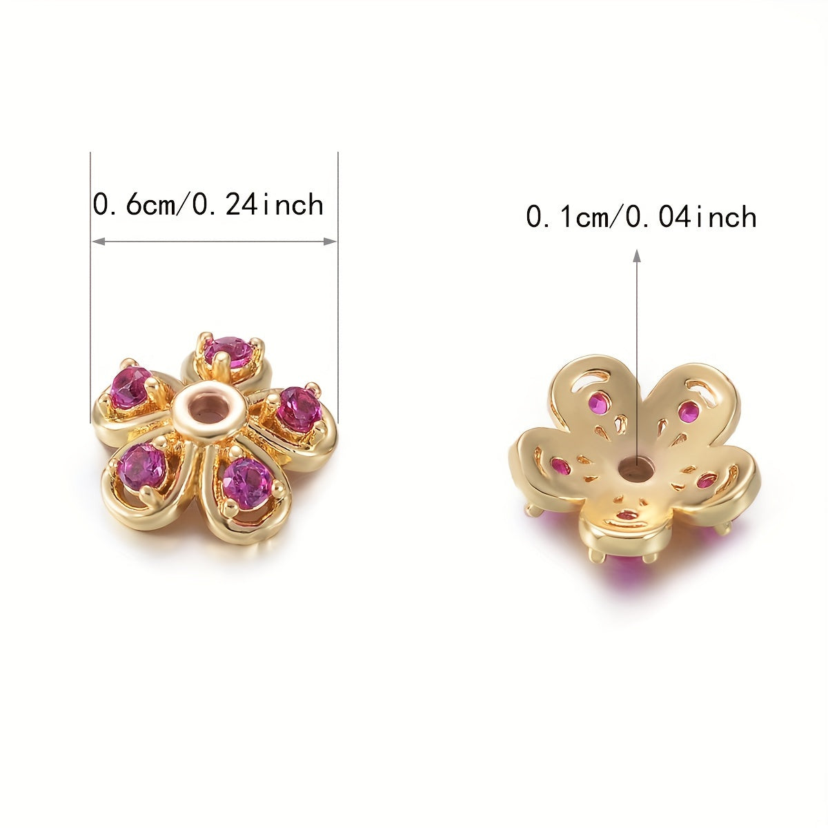 Brass Flower Bead Caps with Synthetic Cubic Zircons - Set of 20 pieces in a bag, including 10mm, 8mm, and 6mm sizes. Perfect for creating stunning jewelry pieces.