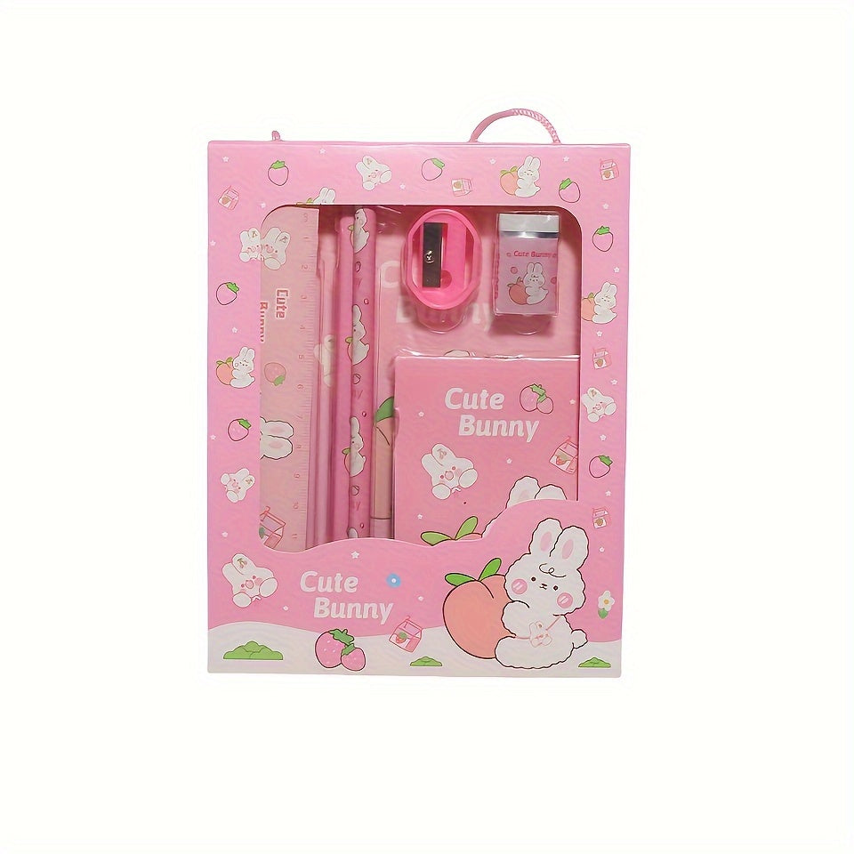 6-piece Cartoon Stationery Set with Wooden Pencil, Eraser, Ruler, Sharpener, and Tote Bag, Assorted Designs for Students and Gifts