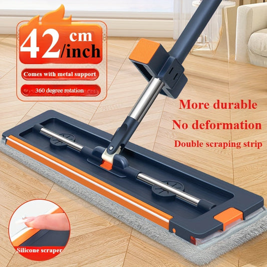 Stainless Steel Reinforced Mop with Extra-Wide 41.91cm Cleaning Area - Hands-Free Washing, Thick Flat Design Ideal for Kitchen, Bathroom, Living Room