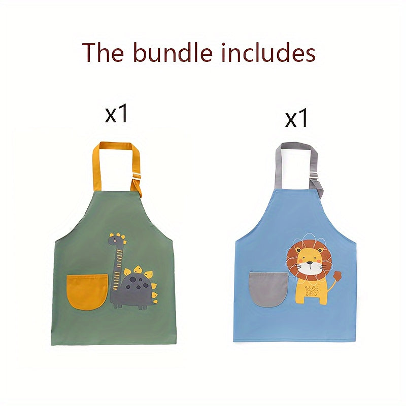 Two pieces of FunDesign Waterproof Kids Aprons with Pockets - Adjustable Polyester Artist Aprons perfect for Cooking, Baking, and Painting