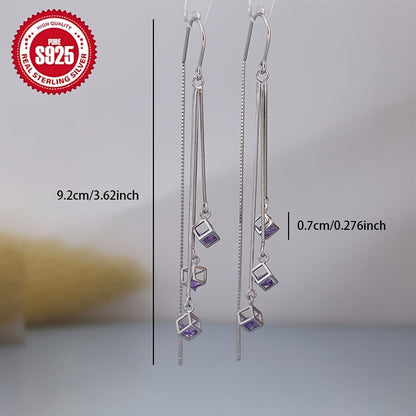 These trendy silver tassel earrings are perfect for those with sensitive skin. The long square design with tassel ear drops adds a chic touch to any outfit and can help to accentuate a slim face. The curved hook earrings are sure to add personality to