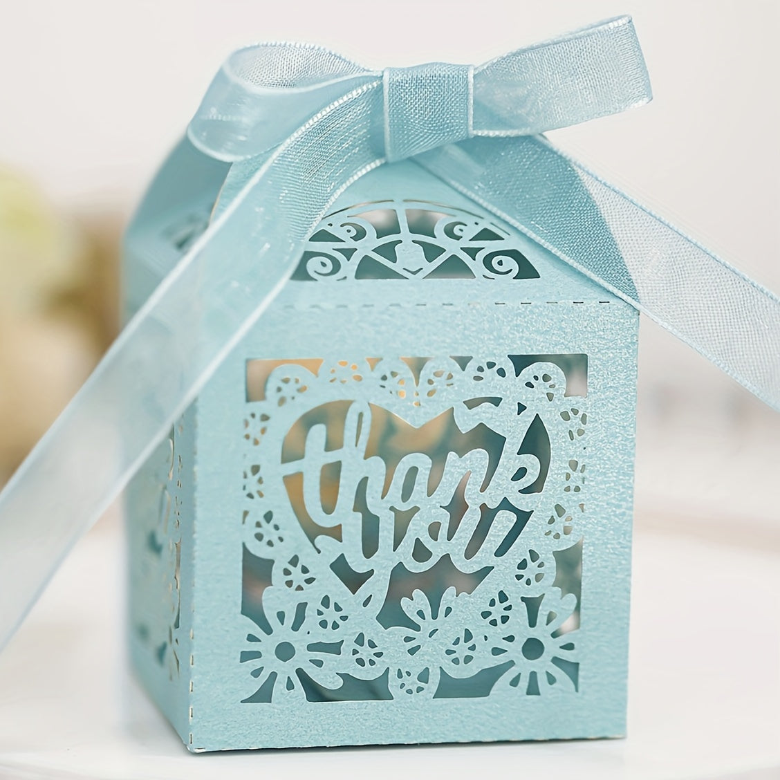 Set of 50 Pink Floral Letter Candy Boxes with Ribbons - Elegant Laser-Cut Chocolate Gift Boxes Perfect for Weddings, Birthdays, and Bridal Showers. Ideal Wedding Candy Box or Double Letter Gift for the Bride