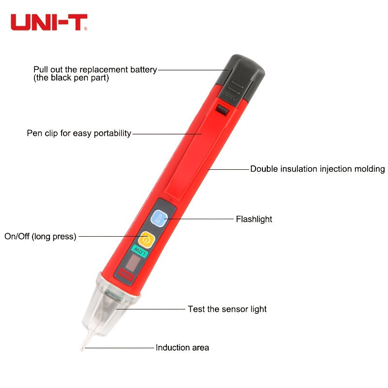 UNI-T Digital AC Voltage Detector, Non-Contact Test Pen, High Sensitivity Electric Pencil, Battery Powered, Composite Material, 24-1000V, No Battery.