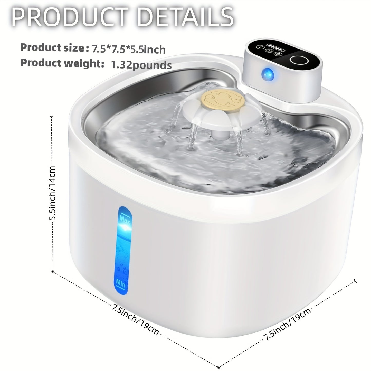 CW-WSJ2Cat fountain, 88oz/2.6 liters wireless automatic pet water dispenser with motion sensor, ultra-quiet and suitable for cats and dogs.