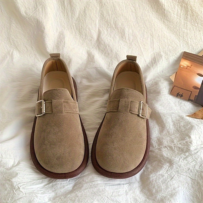 Solid color loafers with soft platform sole, buckle belt detail, lightweight design