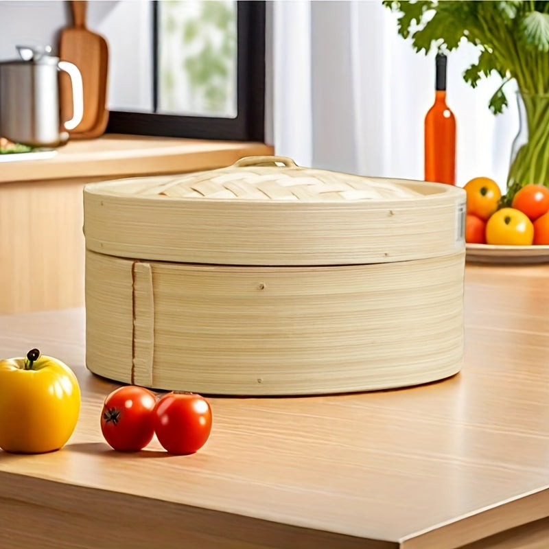 One set includes a three-piece bamboo steamer, each piece measuring 20cm wide. This steamer is perfect for steaming a variety of foods such as dumplings, bread, fish, and meat.