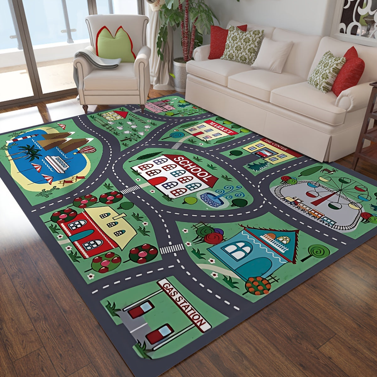 Get the 1pc Urban Road Pattern Living Room Area Rug for your home. Made from machine washable polyester with PVC backing, this non-slip, moisture-proof rug is perfect for any room in your home. Ideal for home decoration in the bedroom, kitchen, bathroom