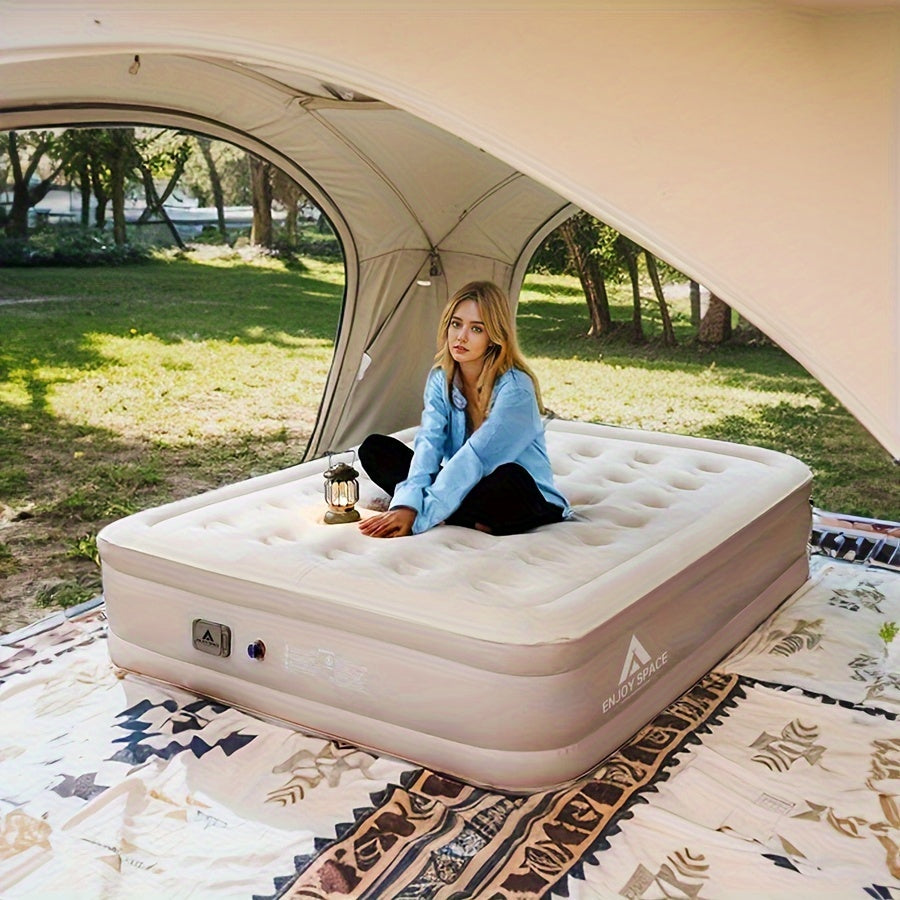 Outdoor inflatable bed sleeping pad for camping and home use. Automatic inflation.