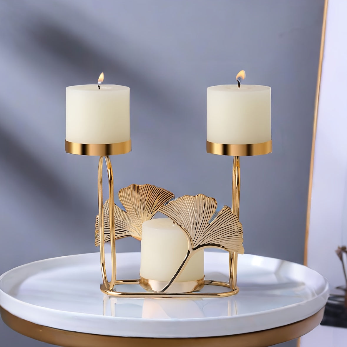 Metal Ginkgo Leaf Candle Holder for Dinner Parties & Home Ambiance