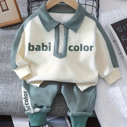 Infant & Toddler's SEVEN BABY Print Long Sleeve Set, 2pcs, includes Half Zipper Sweatshirt, Casual Pants, Baby Boy's Clothes.