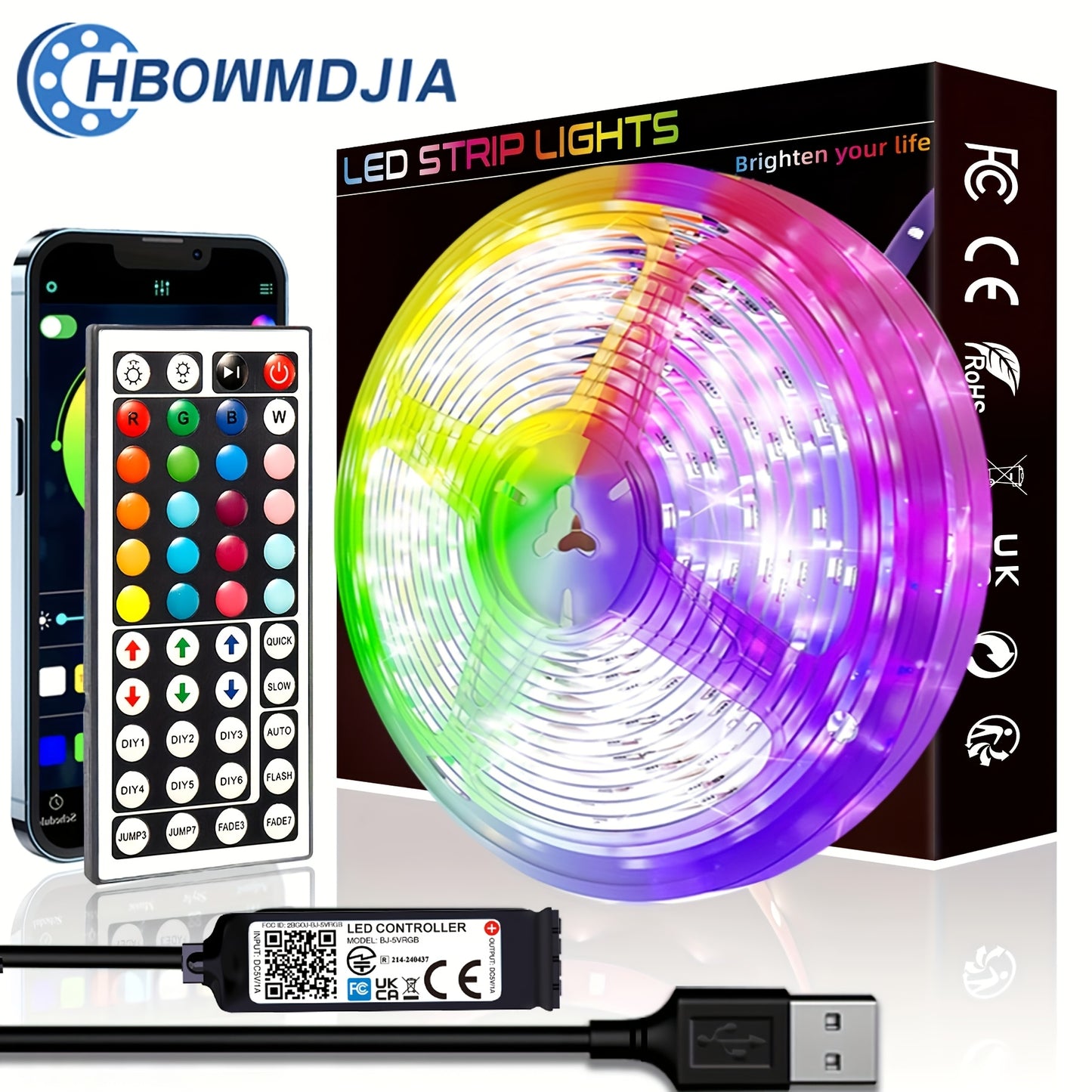 Customizable LED Strip Lights with App & Remote Control for Bedroom decor, TV Ambiance, and Parties