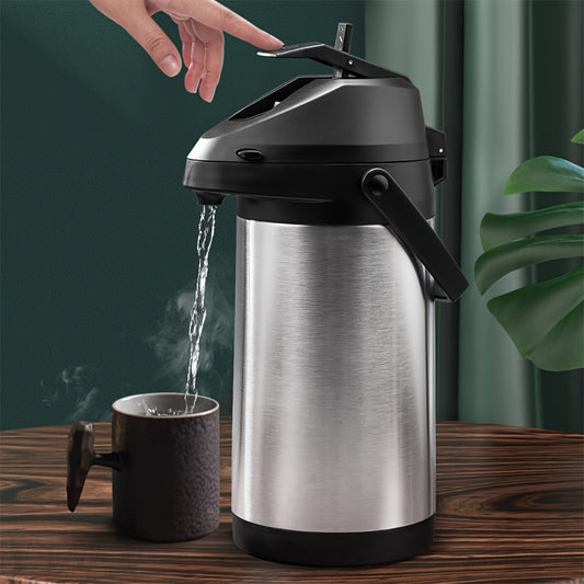 3L Stainless Steel Thermal Carafe, Pump Action Airpot, Insulated Beverage Dispenser for Coffee/Tea, Large Capacity, No Electricity Needed for Home or Outdoor Use.