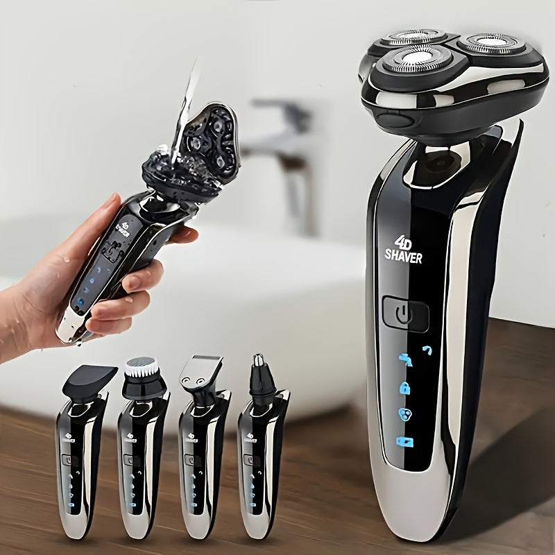 5-in-1 Men's Electric Shaver Set with Trimmer and Cleaning Brush for Smooth Shaving.