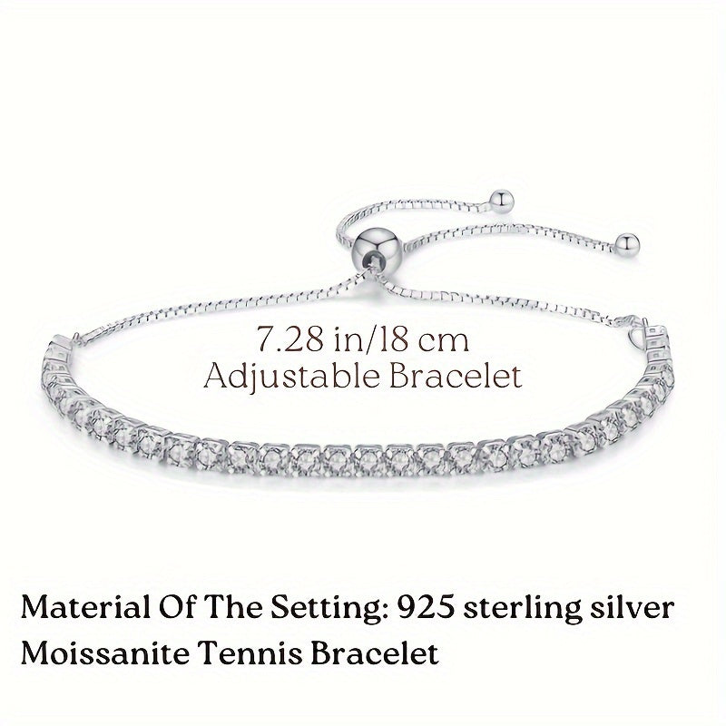 Breathtaking 3.5 Carat Moissanite Tennis Bracelet - Adjustable S925 Silvery Setting, Ideal for Weddings, Engagements, and Valentine's Day Gift