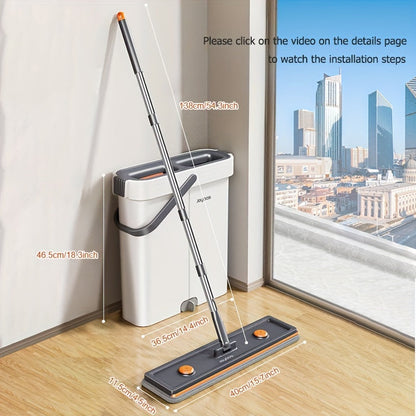 The Joybos Self-Wringing Flat Mop and Bucket System comes with 2 Microfiber Pads and a 360° Rotatable Mop Head for scratch-free dust removal. This hands-free system allows for washing of floors, walls, glass, furniture, and carpets without the need for