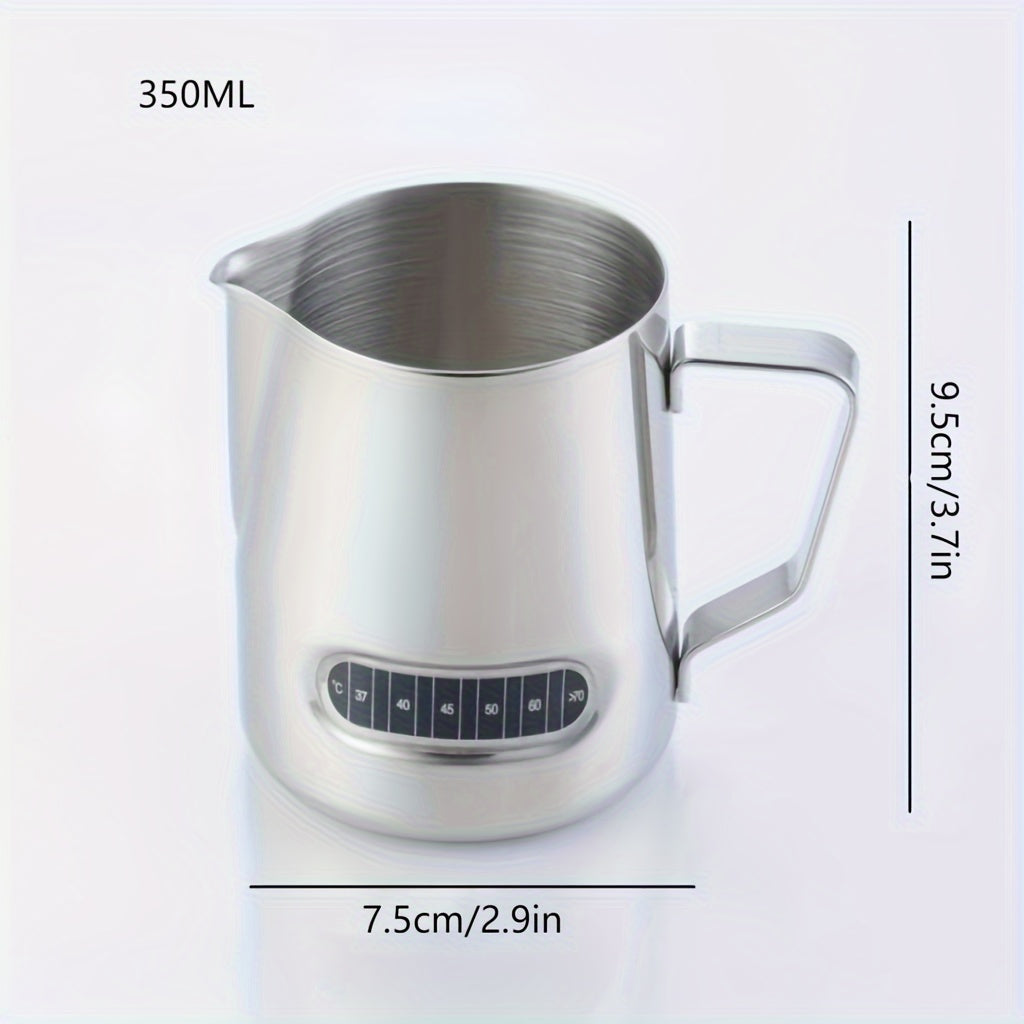 Stainless Steel Milk Frothing Pitcher with Temperature Display and Precision Pour Spout, Perfect for Latte Art and Espresso Making - 1 Piece, 3.6''x4.3''/9.2cm*11cm, Barista Essential.