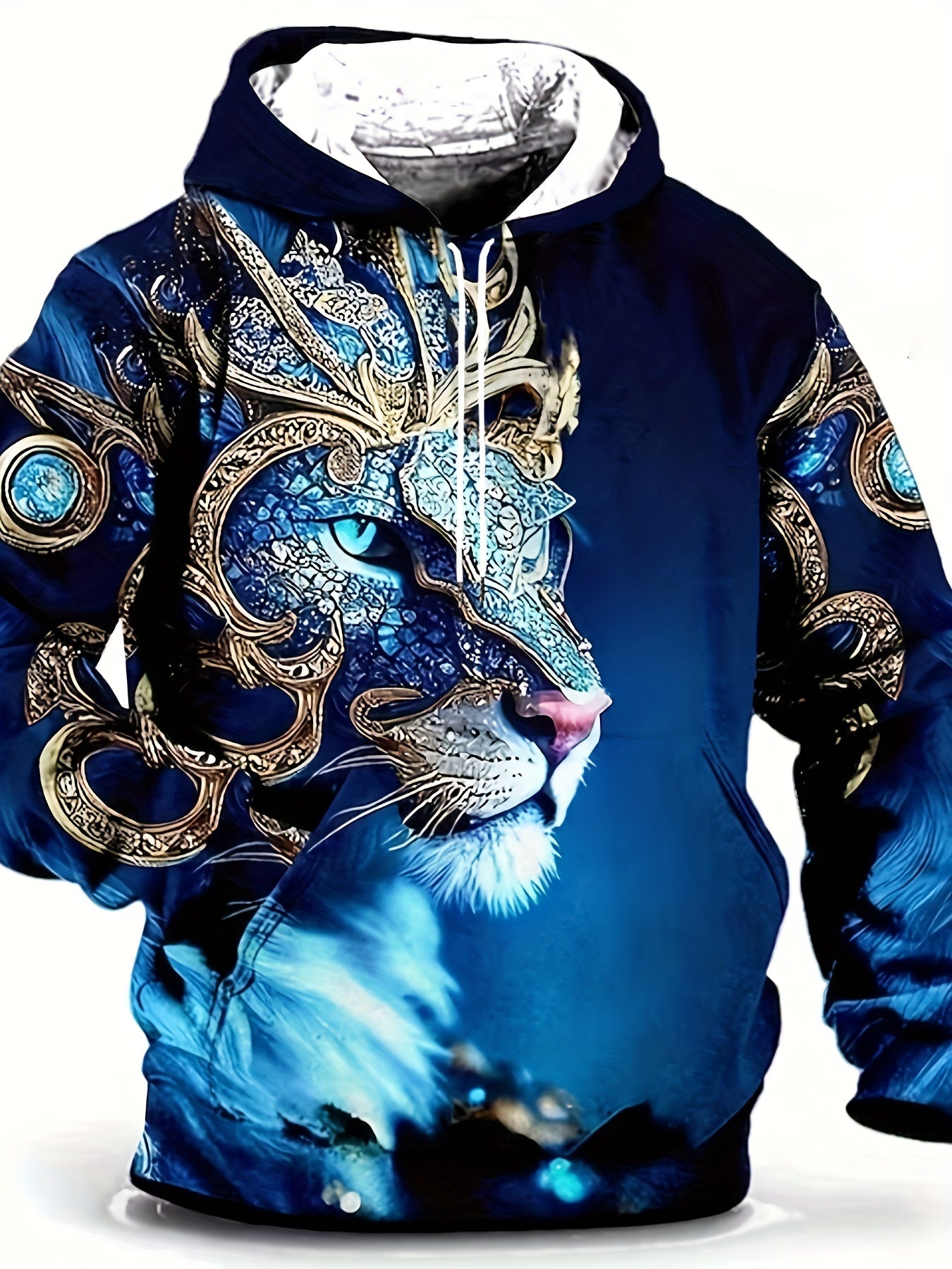 Oversized tiger print hooded sweatshirt for plus size men. Great for autumn/winter.