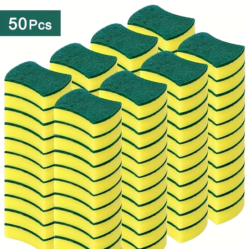 50-100 versatile cleaning sponges with double-sided scouring pads for home, dishwashing, and kitchen use. Durable, non-scratch, absorbent cleaning tools.