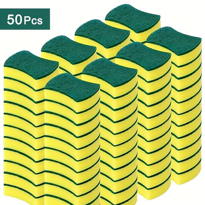 50-100 versatile cleaning sponges with double-sided scouring pads for home, dishwashing, and kitchen use. Durable, non-scratch, absorbent cleaning tools.