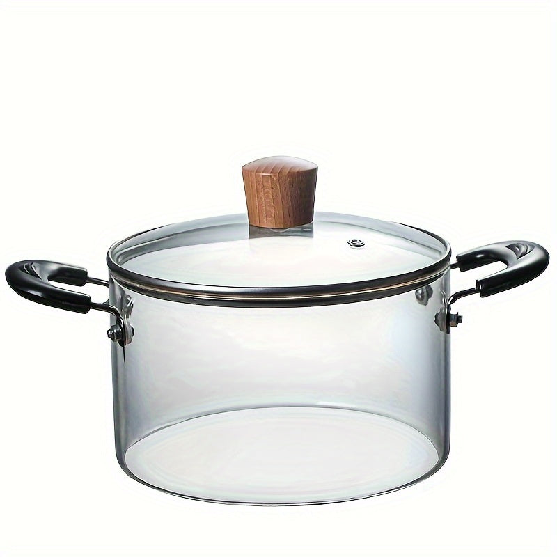 Glass steamer pot with a high capacity and two handles - see-through design, perfect for use in both home kitchens and restaurants.