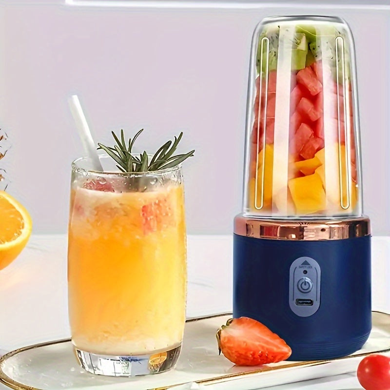 Portable 2-in-1 Juicer and Blender with USB Charging, Stainless Steel & Plastic, Rechargeable Lithium Battery - 1500mAh, Round Shape [Highly Rated Option]