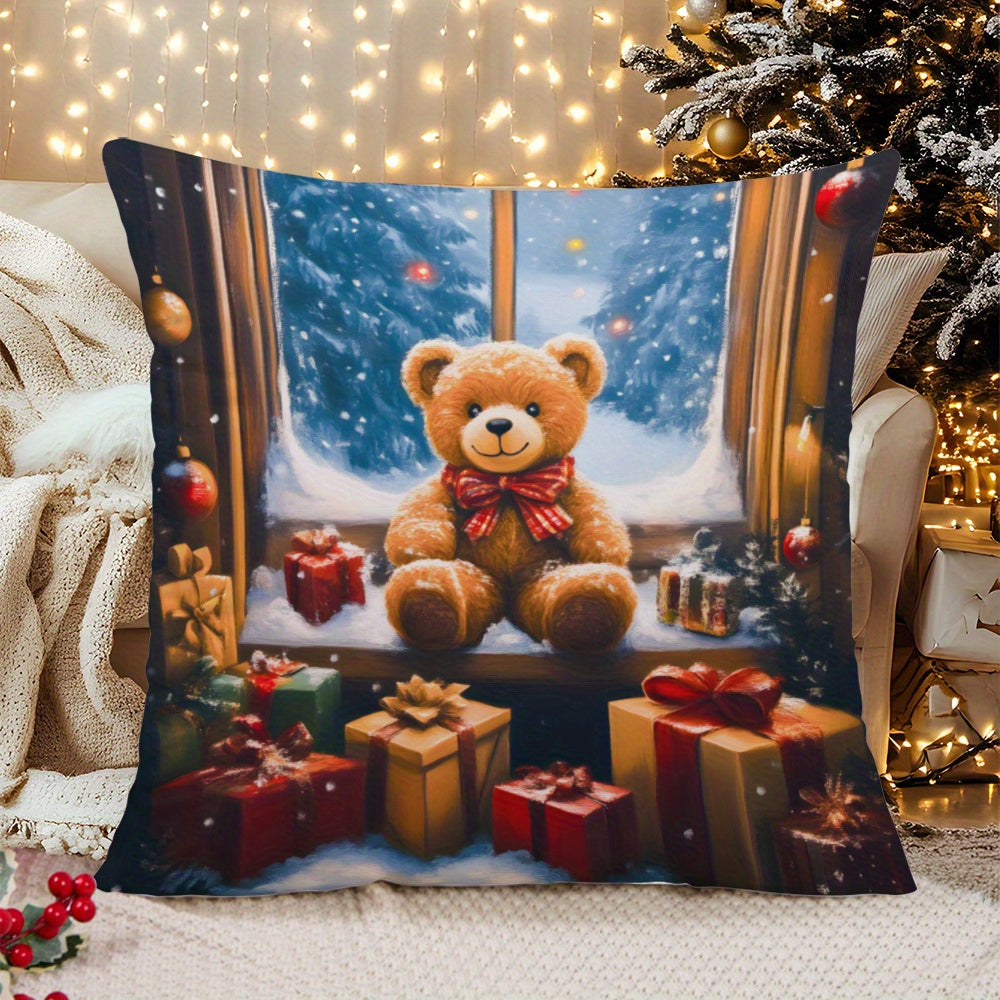 Get in the festive spirit with this Christmas Teddy Bear Pillow Cover. Measuring 45.72x45.72 cm and made from soft knit fabric, this playful cushion case features a mixed color design perfect for adding a touch of contemporary style to your decor. With a