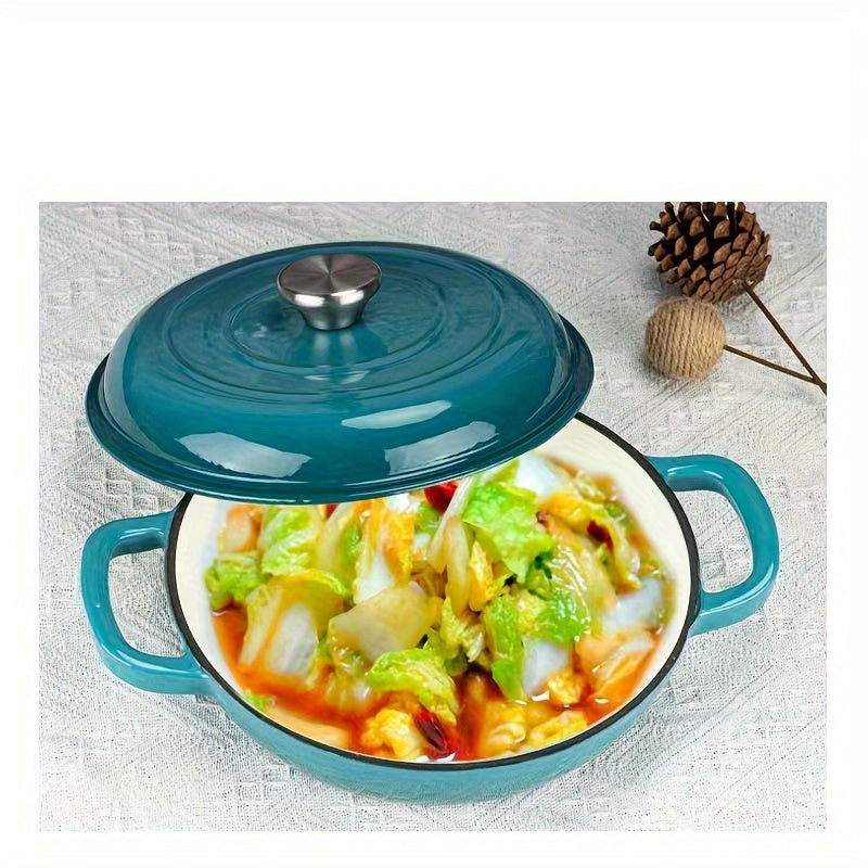 Versatile Enamel Cast Iron Braiser Casserole with Lid - Nonstick Shallow Dutch Oven for Stews, Soups, Seafood, and More!