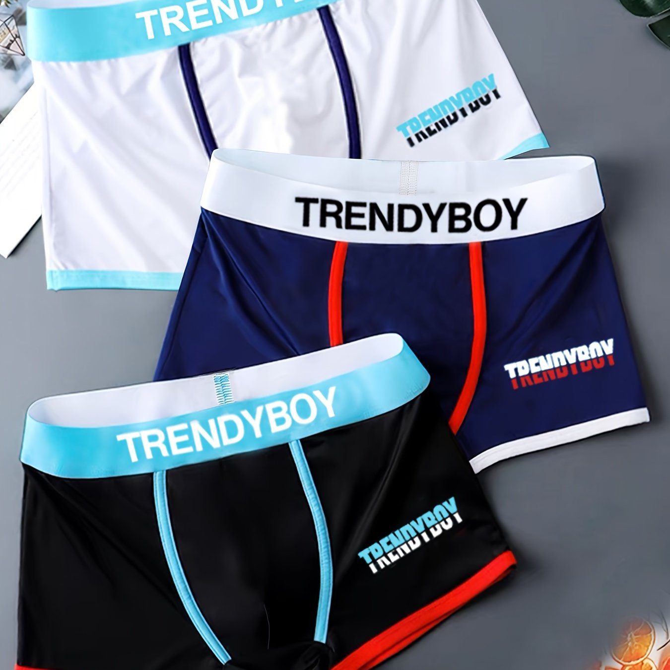 3 pairs of men's square-cut sports boxing shorts, breathable and comfortable underwear.