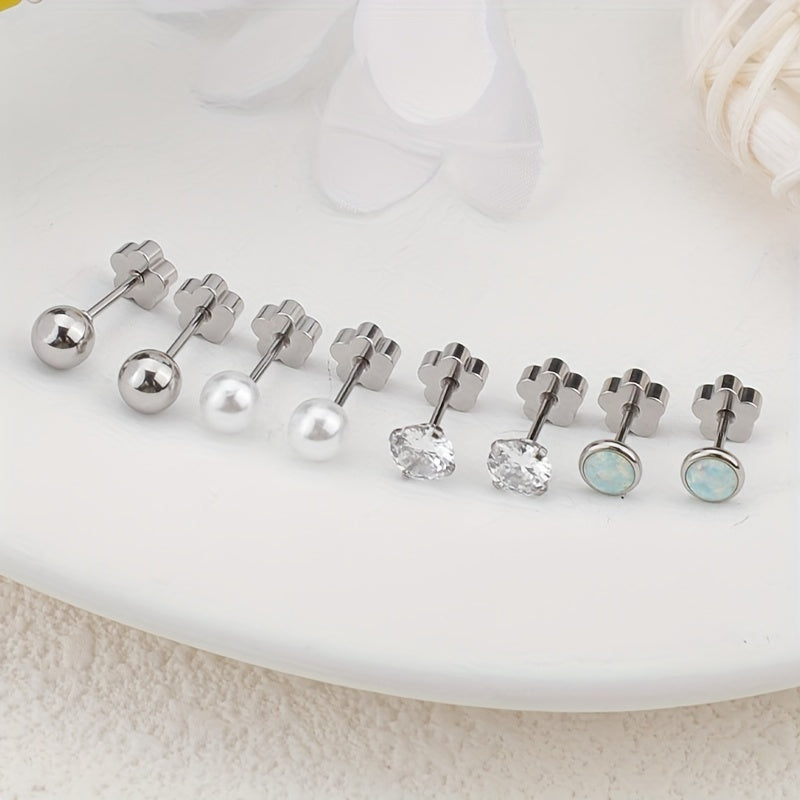 These hypoallergenic flat back earrings are perfect for women with sensitive skin. Made of Star Heart protein stone, they feature a European screw back design and are available in pink, silver, and AB colors. Suitable for men, women, and girls alike.