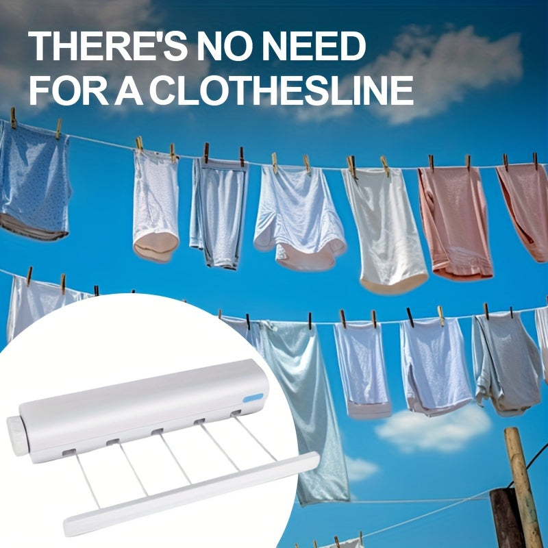 Save space with this Retractable Clothes Drying Rack, featuring 4/5 lines for hanging clothes. Made of durable plastic, this wall-mounted rack includes a towel bar and hooks for added convenience. Easy to use and portable, this Laundry Hanging Rod is