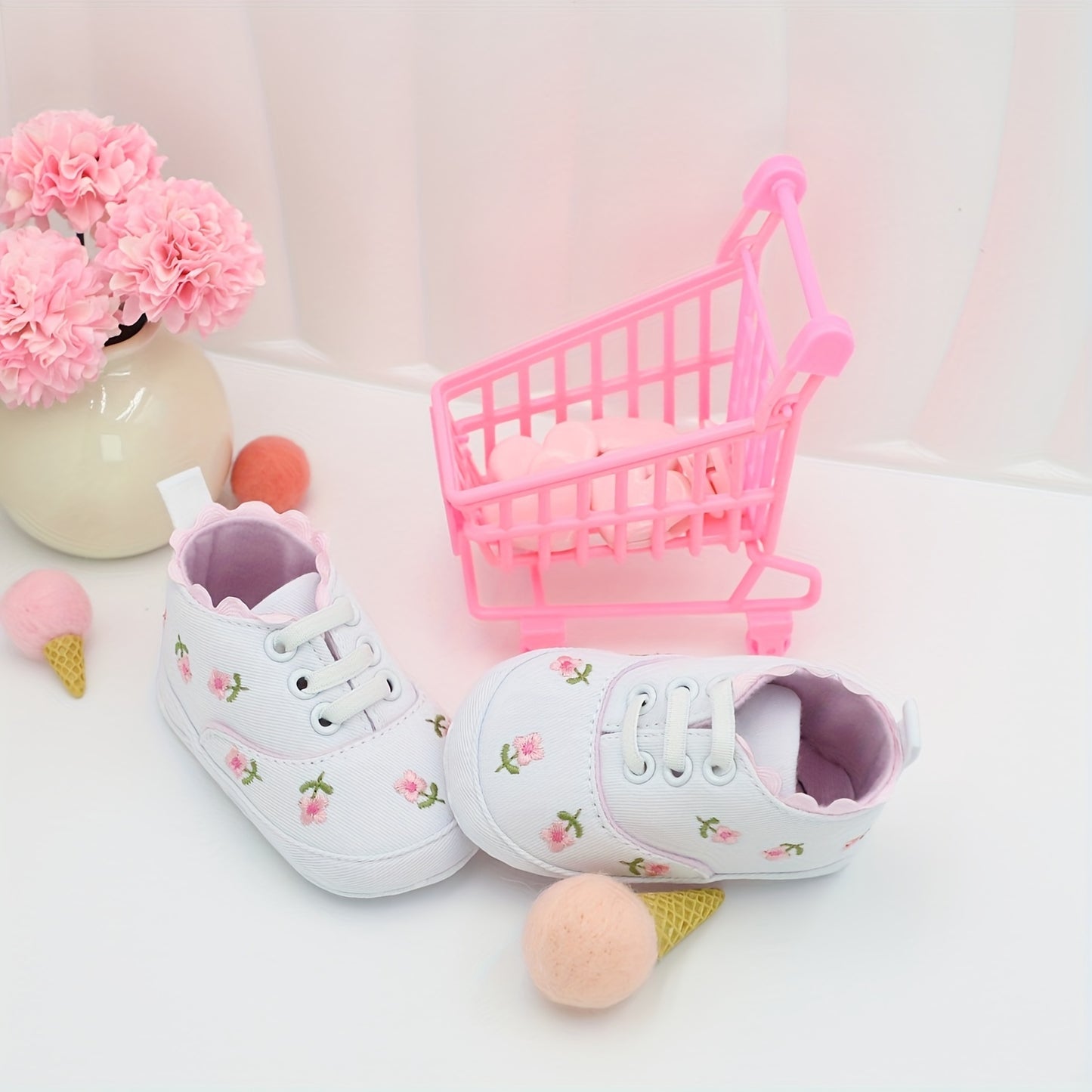 RABEISIR Floral Baby Girl First Walker Shoes in various colors, with soft sole Mary Jane style for parties and leisure activities.