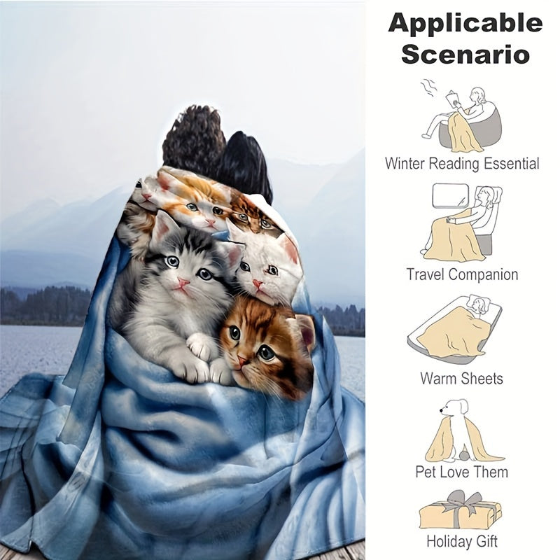 Warm Kitten Thin Blanket- 1 Piece Lightweight Flannel Throw perfect for Sofa, Bed, Travel, Camping, Living room, Office, Couch, Chair, and Bed.