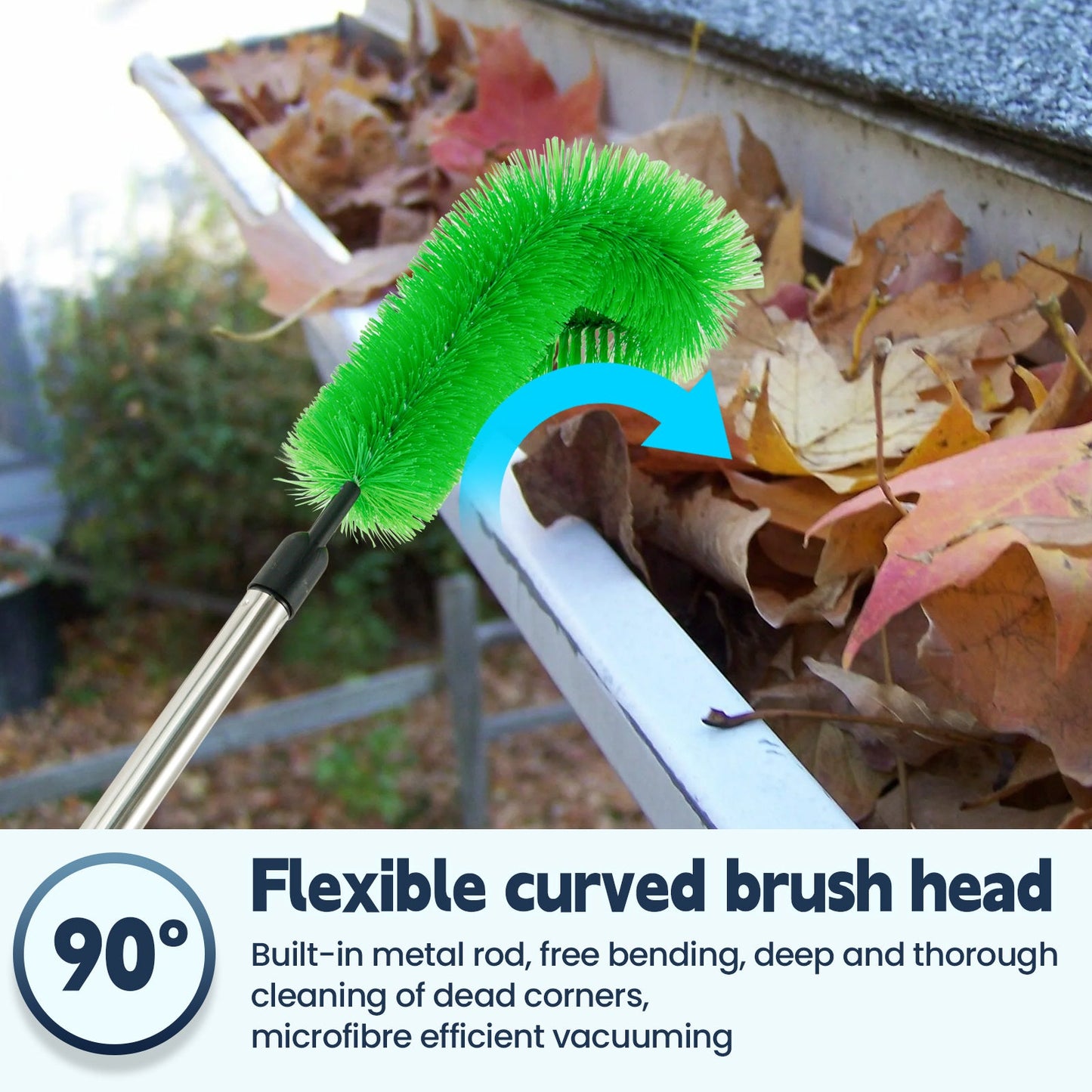 BUSIZH Telescopic Gutter Cleaning Brush Set includes 1 plastic brush designed for cleaning gutters without the need for electricity. This set of manual leaf debris cleaner tools is perfect for maintaining courtyards and patios. The extendable pole makes