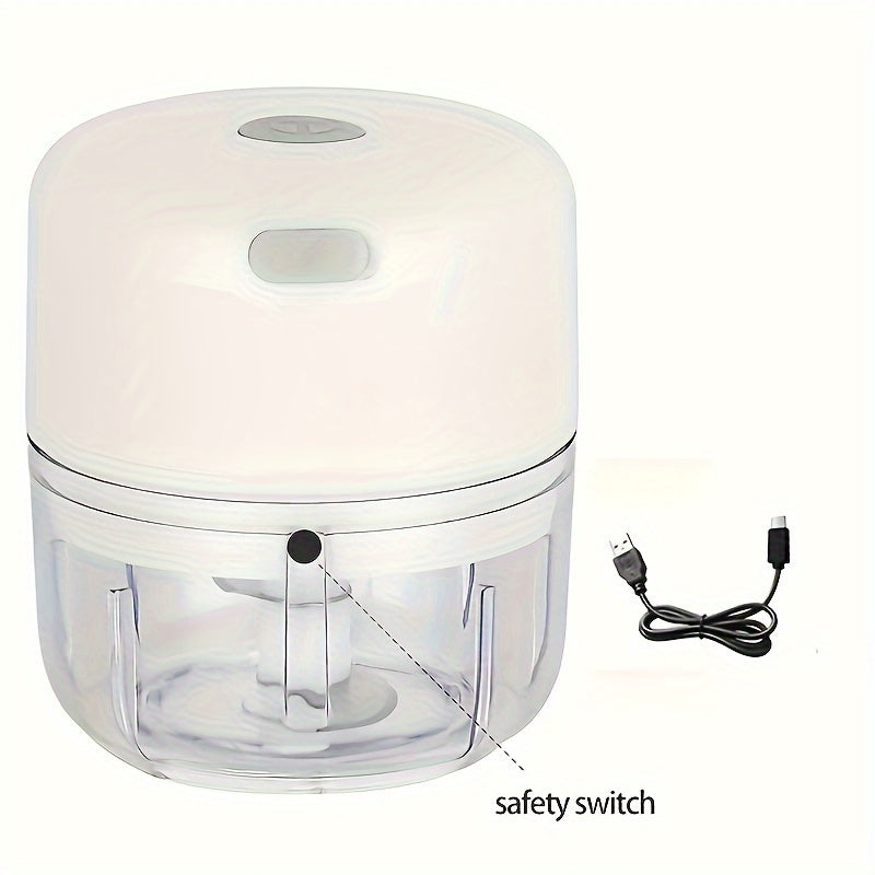 Electric mini garlic chopper that can crush ginger and vegetables, with USB meat grinder and sturdy build, 100/250ml capacity, ideal for kitchen use.