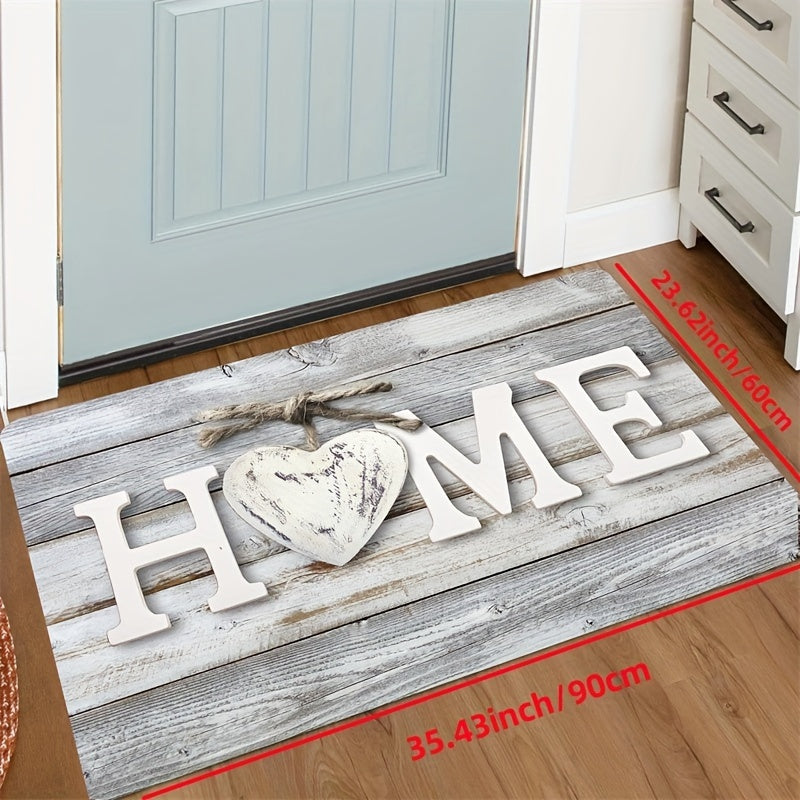 Wood Patterned Doormat featuring English Letters - Cozy, Machine Washable Rug for Front Entryway, Living Area, Bedroom - Rustic Home Accent, Made of 100% Polyester, Rectangular Shape