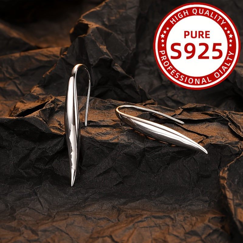 Stylish S925 Sterling Silver Willow Leaf Earrings for Women, featuring a Sleek Glossy Hook Design, Exquisite Hypoallergenic Jewelry