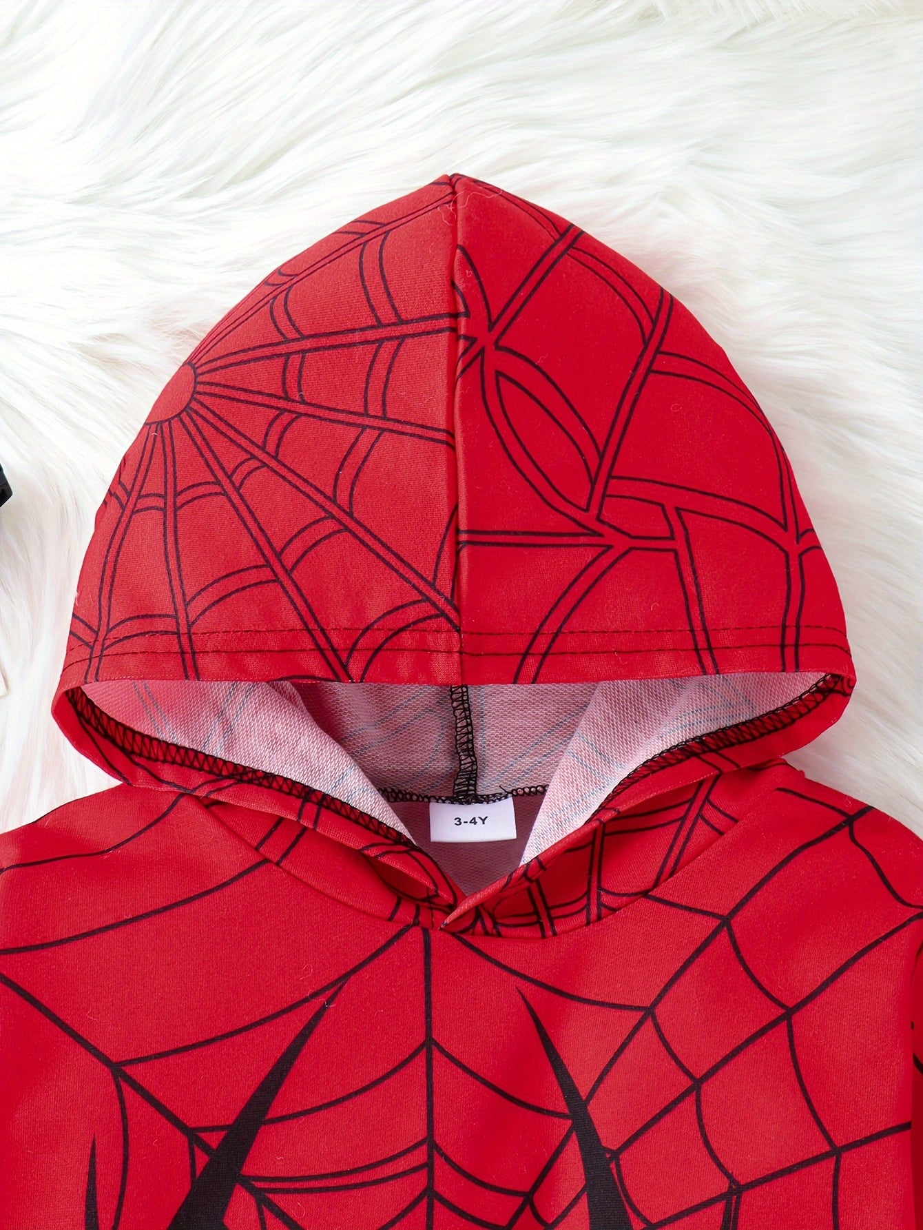 Boy's Spider Print Hooded Outfit Set, Web Pattern, Kid's Spring/Fall Clothes, 2pcs