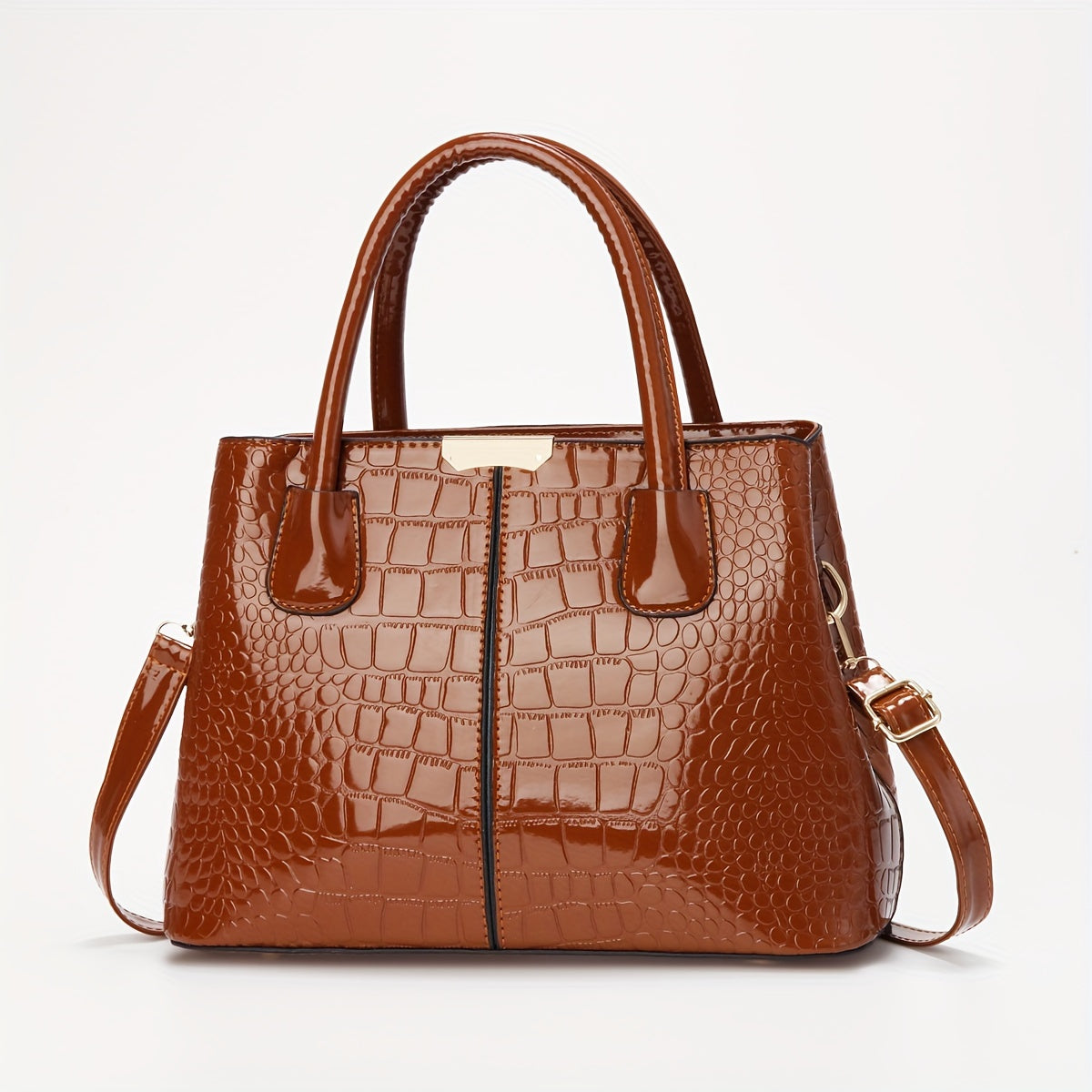 A glossy crocodile pattern handbag perfect for Mother's Day, Easter gatherings, and elegant commuting, with a large capacity and simple design.