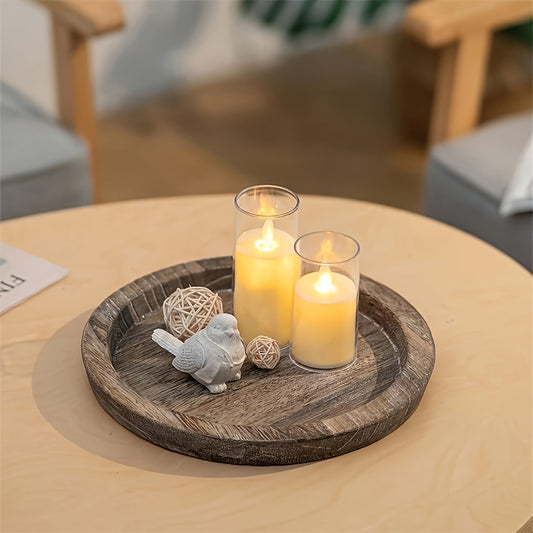 Small wooden candle tray for farmhouse table centerpiece and Halloween home decor.