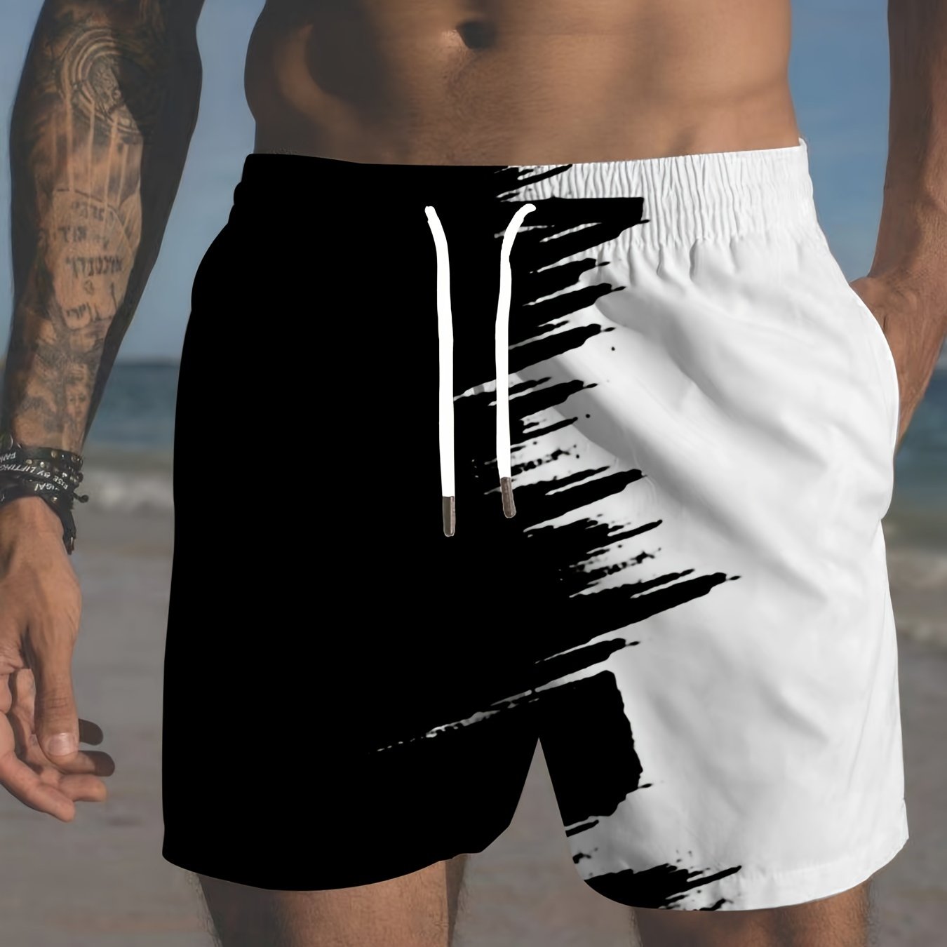 Breathable Hawaiian style swim trunks for plus-size men with drawstring and pockets, ideal for casual beach vacations.