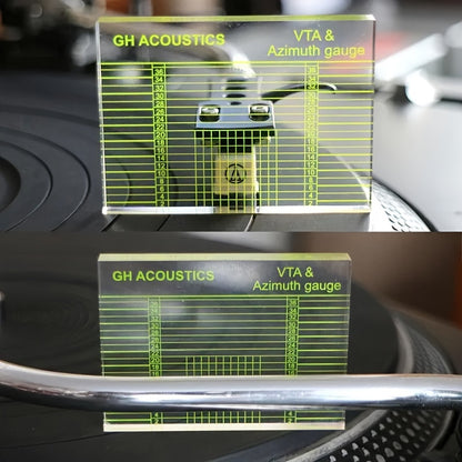 FF Bonfires Acrylic VTA & Azimuth Adjustment Ruler for Vinyl Record Player, a transparent measurement tool for phono tonearm alignment.