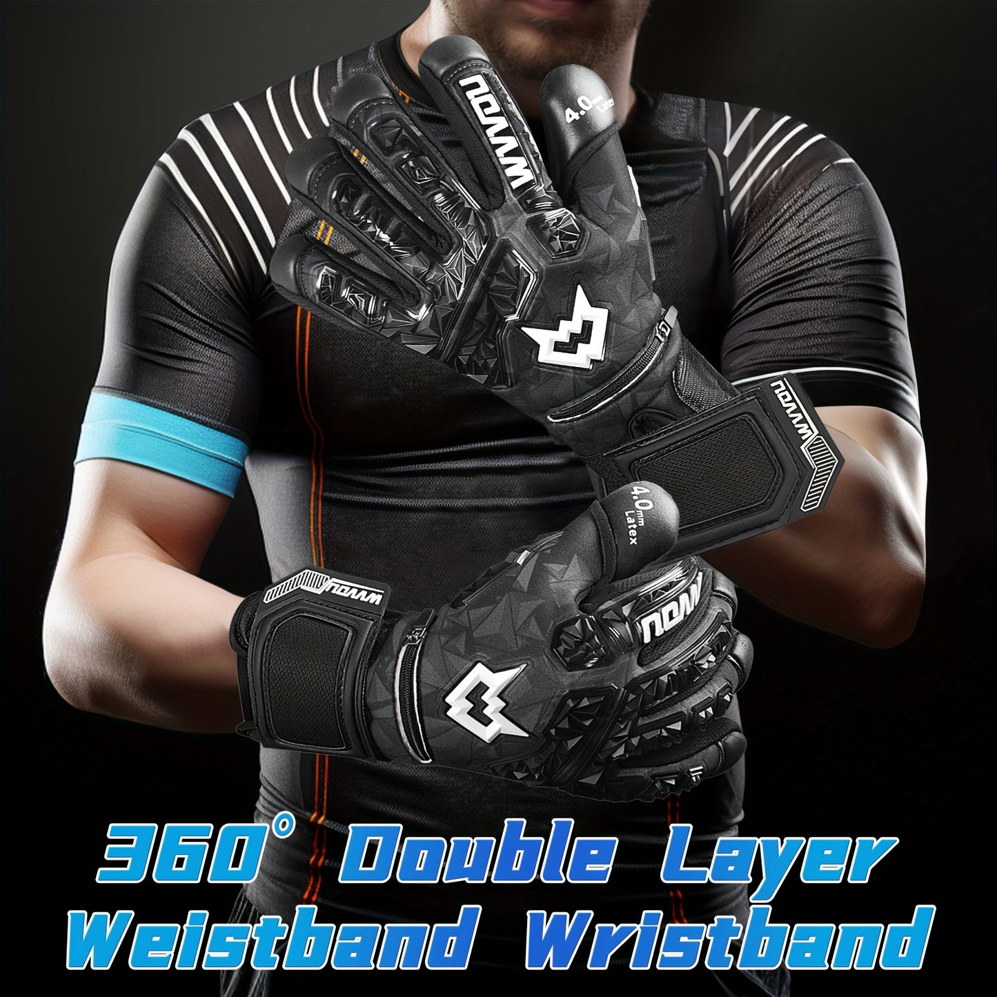 High-performance soccer goalie gloves with detachable finger saves and a sticky latex palm.