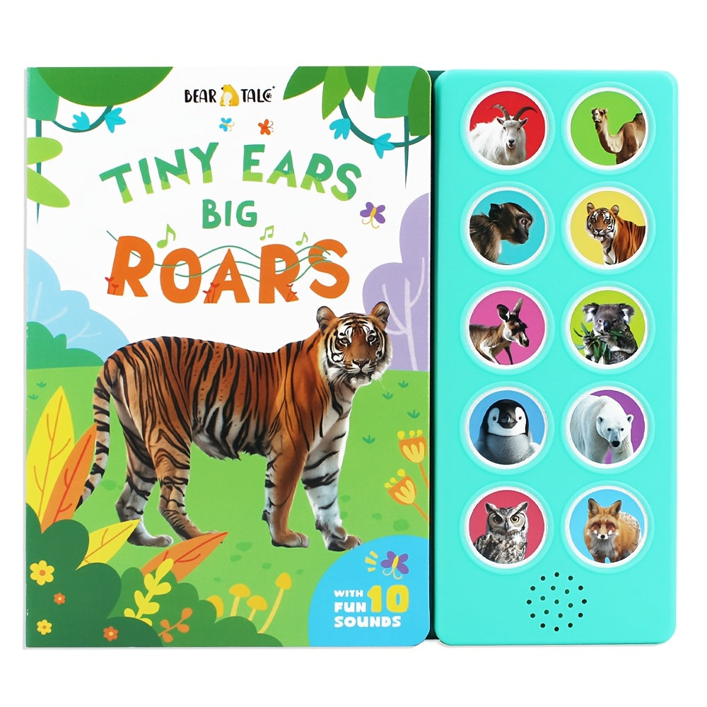 Bear Tale® Tiny Ears Big Roars is a 10-button sound book for children, featuring wild animals. It is an interactive audio book for learning, making it an ideal gift for toddlers.