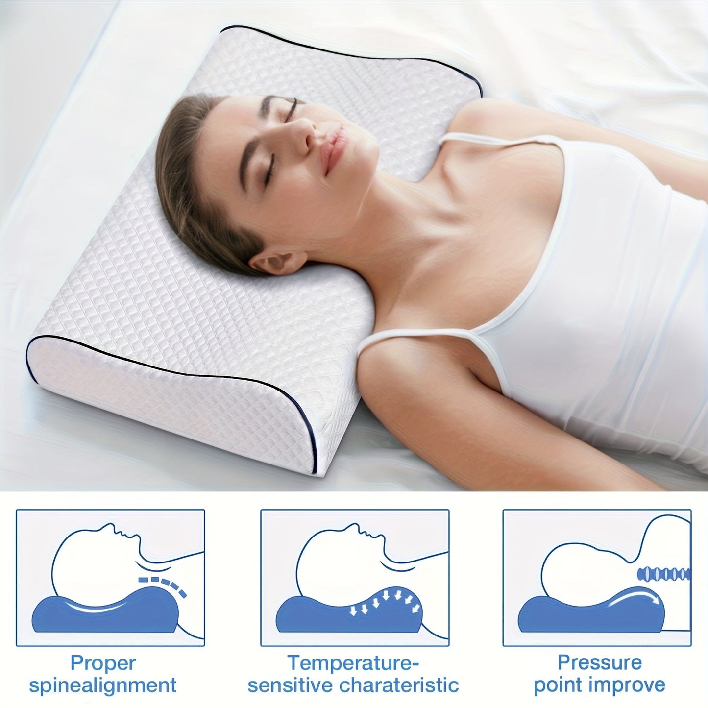 1 Neck Pillow with Memory Foam for Neck and Shoulder Relaxation in Bedroom or Hotel.