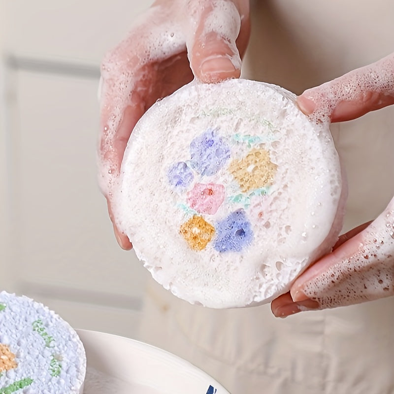 Three high-quality thick cellulose sponges in one convenient pack. These large sponges are excellent for absorbing liquids and double-sided for maximum cleaning efficiency. They are bubble-rich, non-toxic, and come with a hanging rope for easy storage