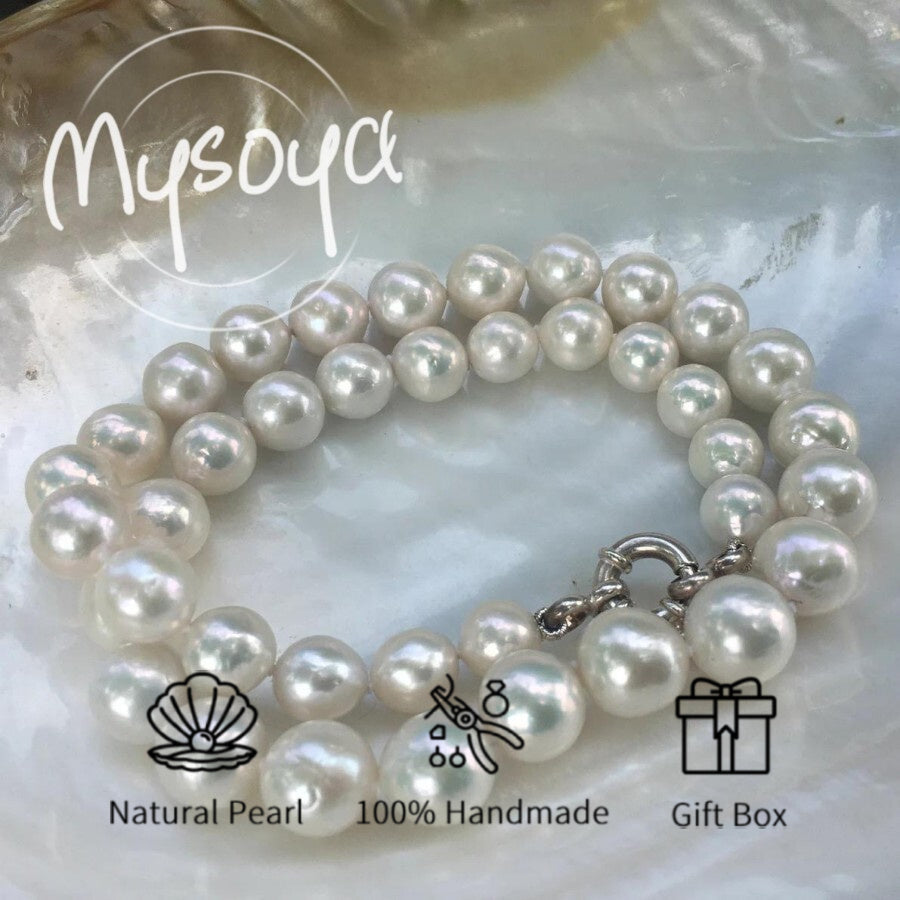 Luxurious Handmade Freshwater Pearl Necklace - 9-11mm, Comes in a Beautiful Gift Box - Ideal for Birthdays, Anniversaries, Weddings, and Special Occasions, Suitable for Daily Wear or Parties, Great for Thanksgiving, Christmas, and Valentine's Day.