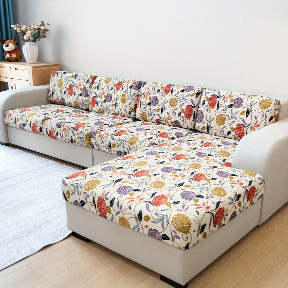 Waterproof flower printed sofa slipcover for furniture protection in various settings.